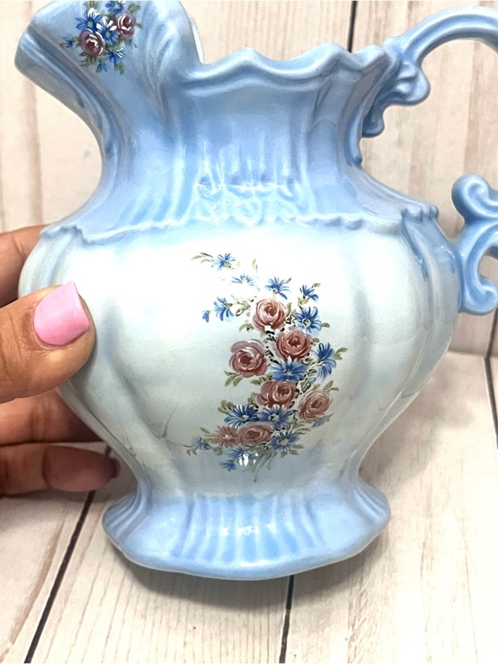 Arnels 1975 Blue Floral Pitcher & Basin Set Cottagecore Farmhouse Bathroom - Picture 8 of 16